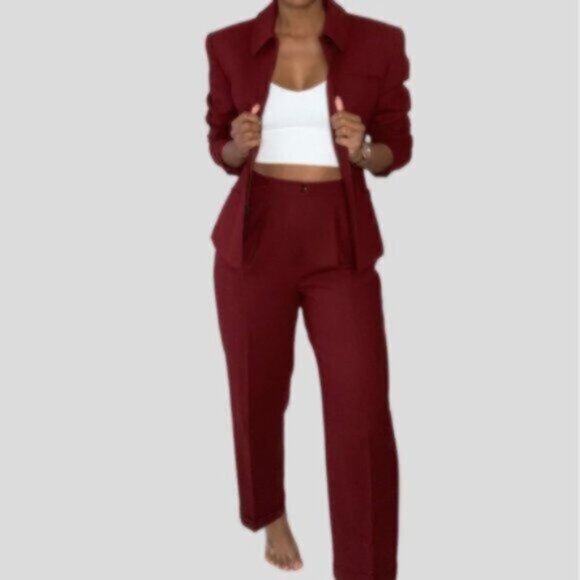 Jones New York Burgundy Two Piece Pants Suit Set - Pants & Blazer - Picture 5 of 12